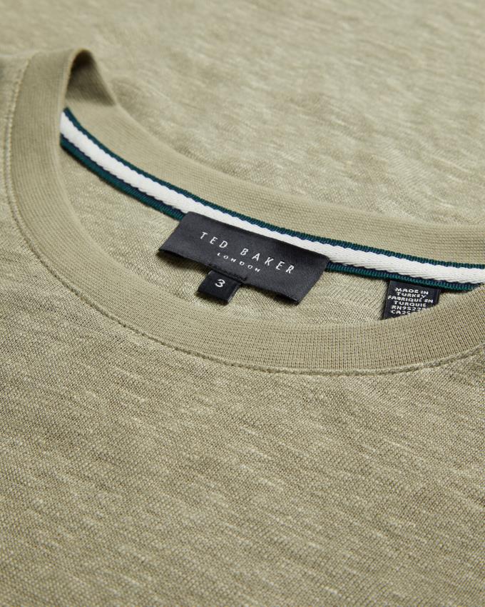 T-Shirt Ted Baker Regular Fit Short Sleeve Linen Vert Olive Homme | FML-96266671